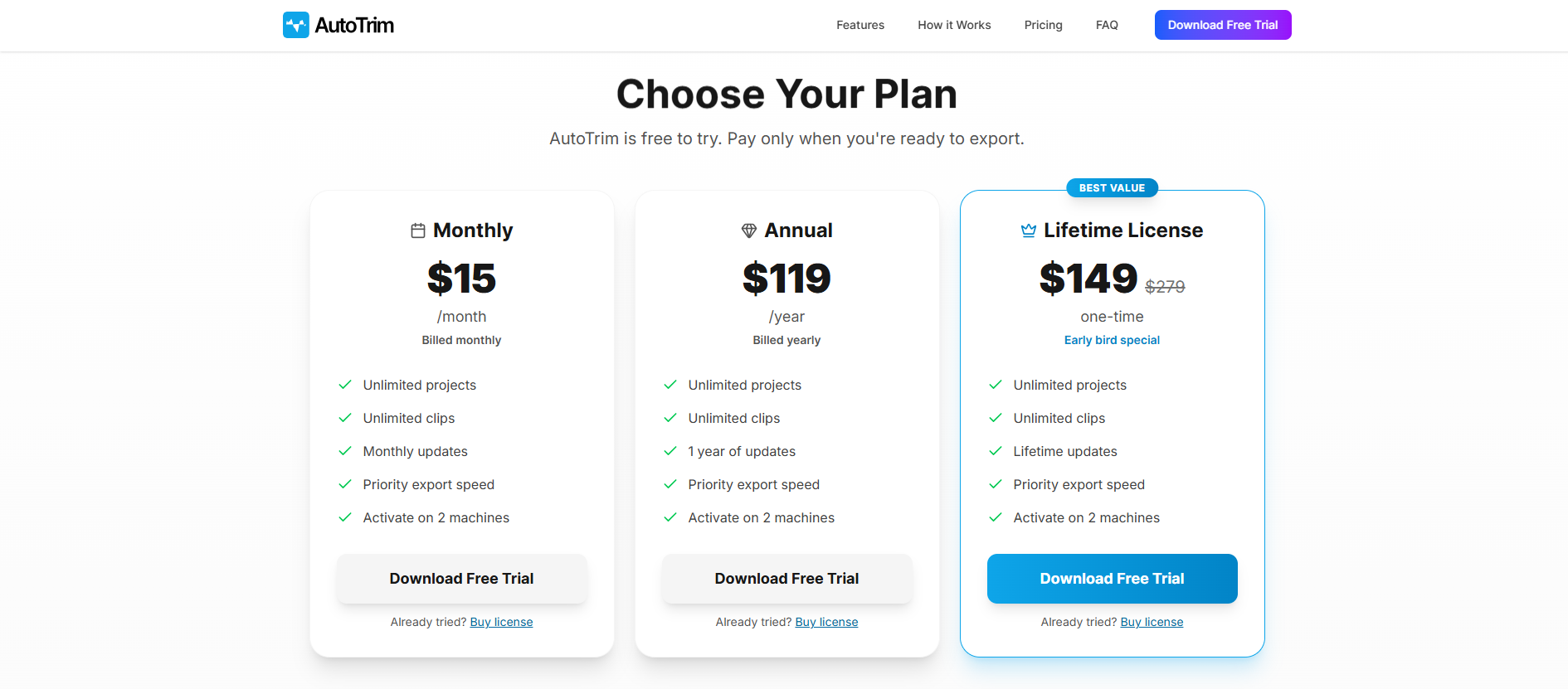 AutoTrim pricing information