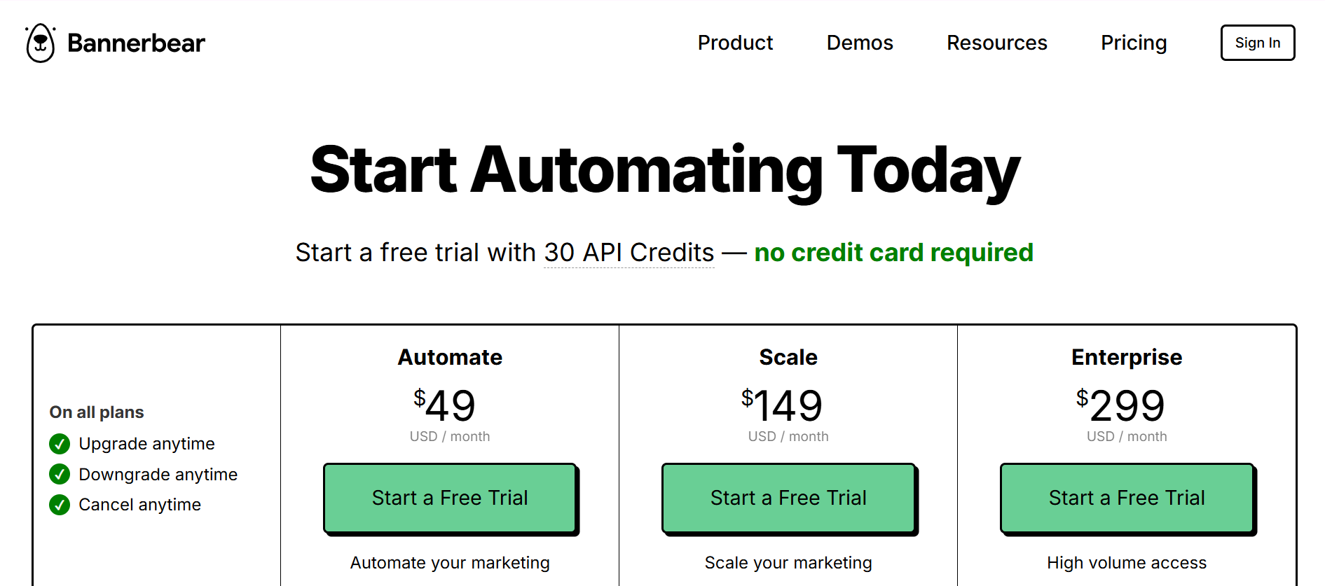 Bannerbear pricing information