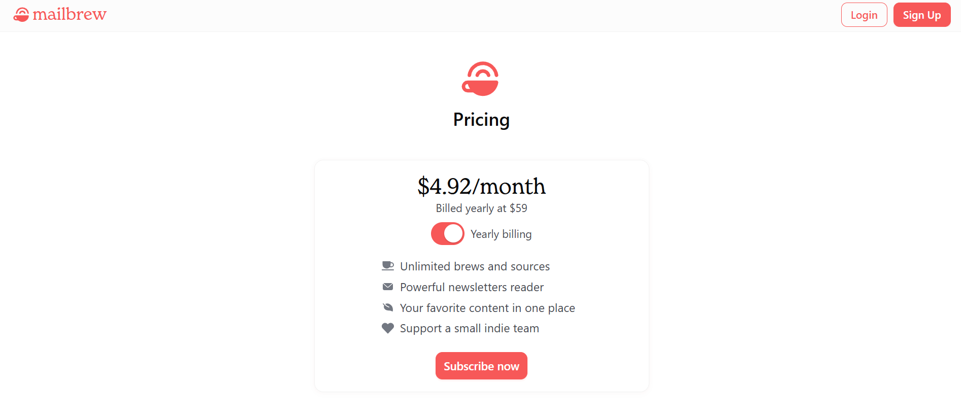 Mailbrew pricing information