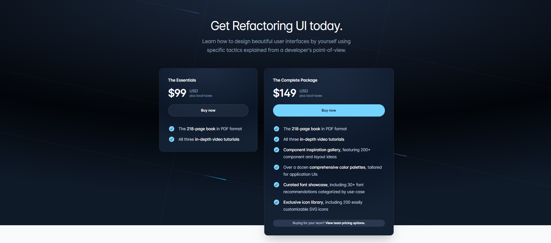 Refactoring UI pricing information