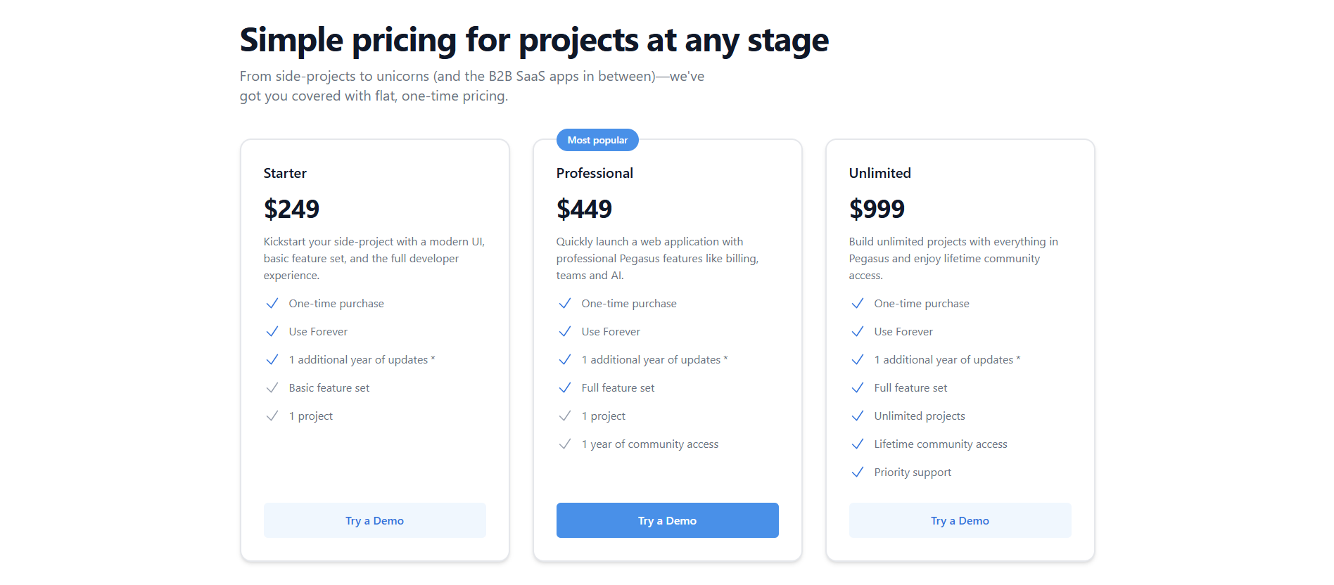 SaaS Pegasus pricing information