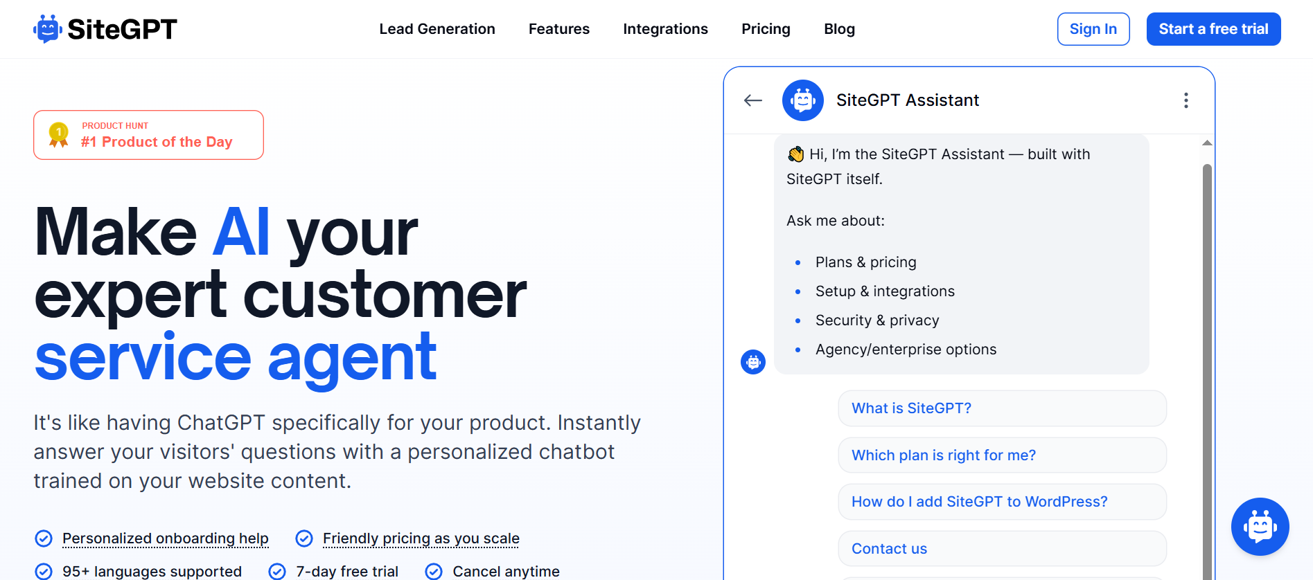 SiteGPT Review: The "ChatGPT" Solution for 24/7 Customer Support
