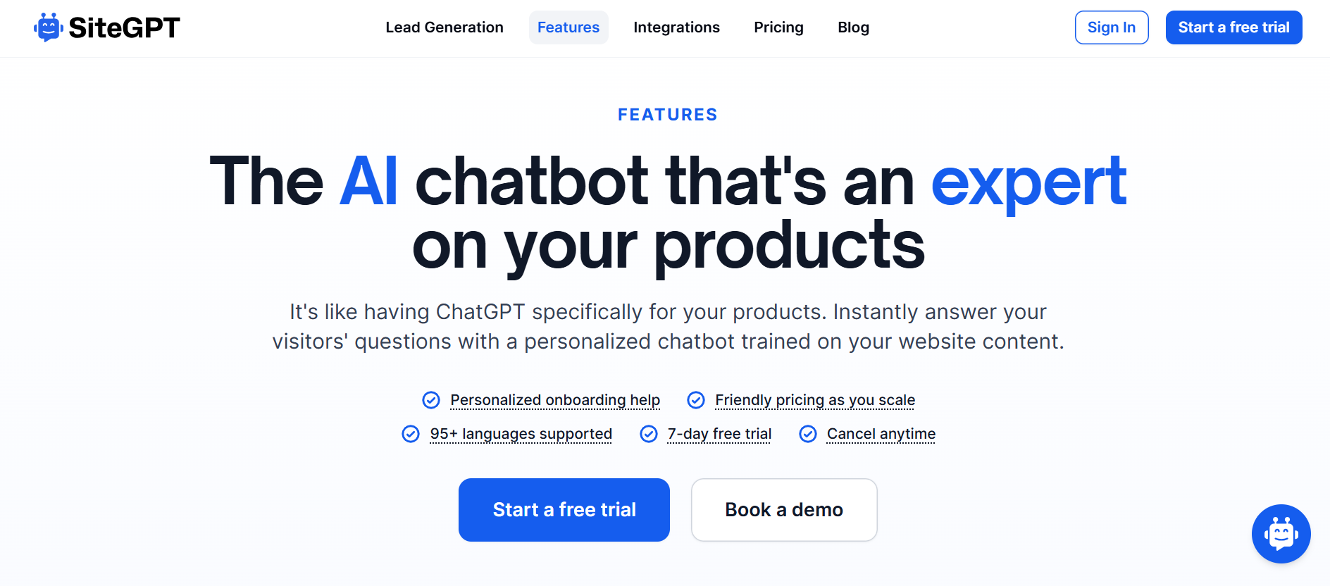SiteGPT key features overview