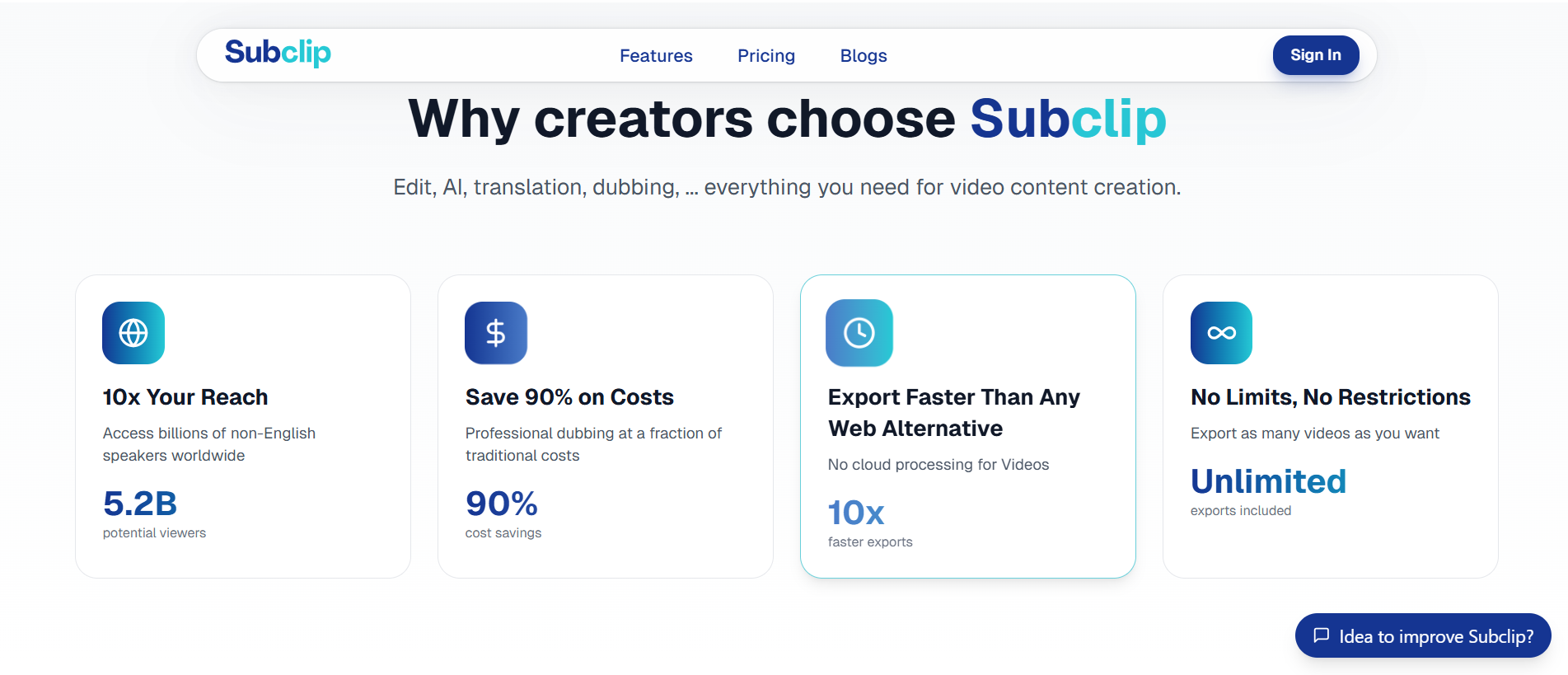 Subclip key features overview