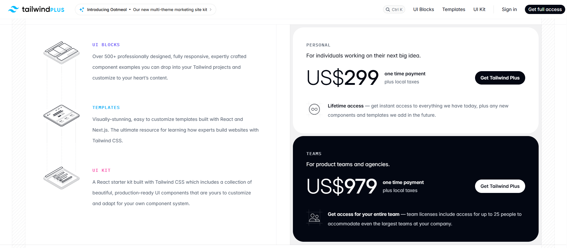 Tailwind Plus pricing information