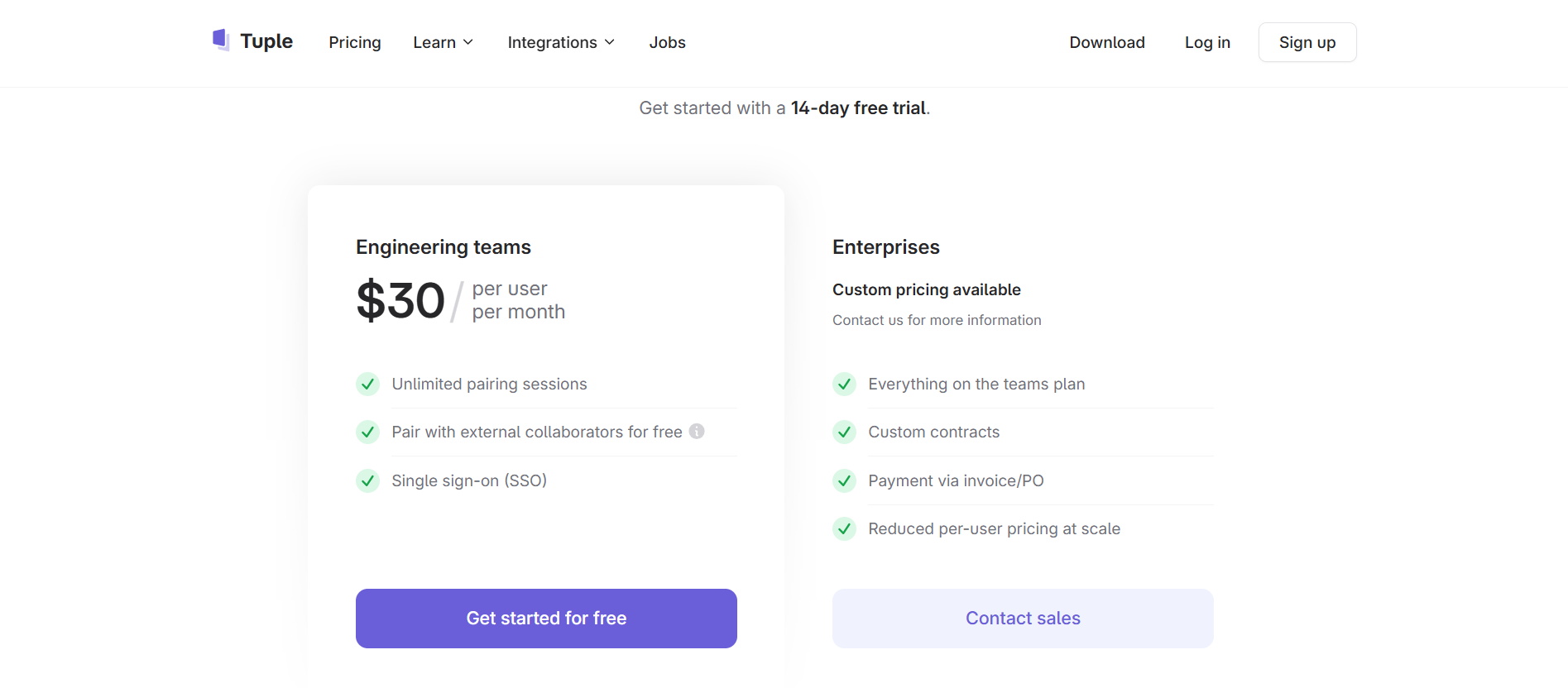 Tuple pricing information