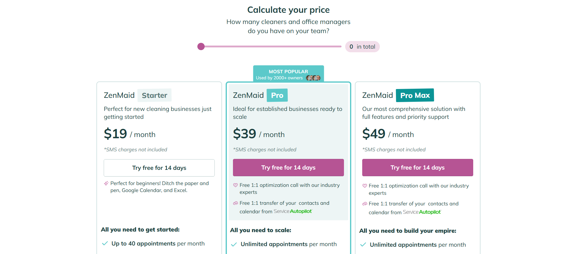 ZenMaid Pricing Plans